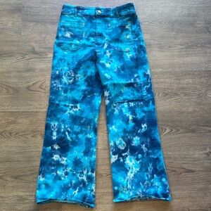 Hand Dyed Blue Tie-Dye Wide-Leg Jeans